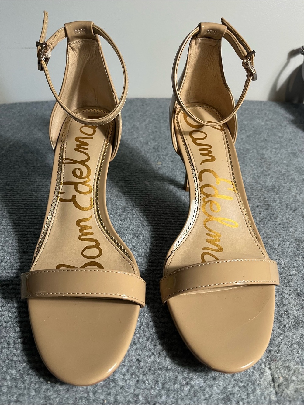 Sam Edelman Beige Ankle-Strap Block Heels